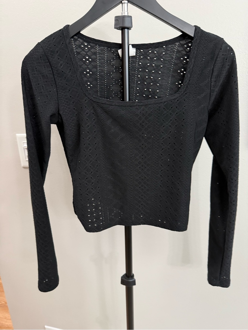 Hollister Black Long-Sleeve Eyelet Scoop Neck Top